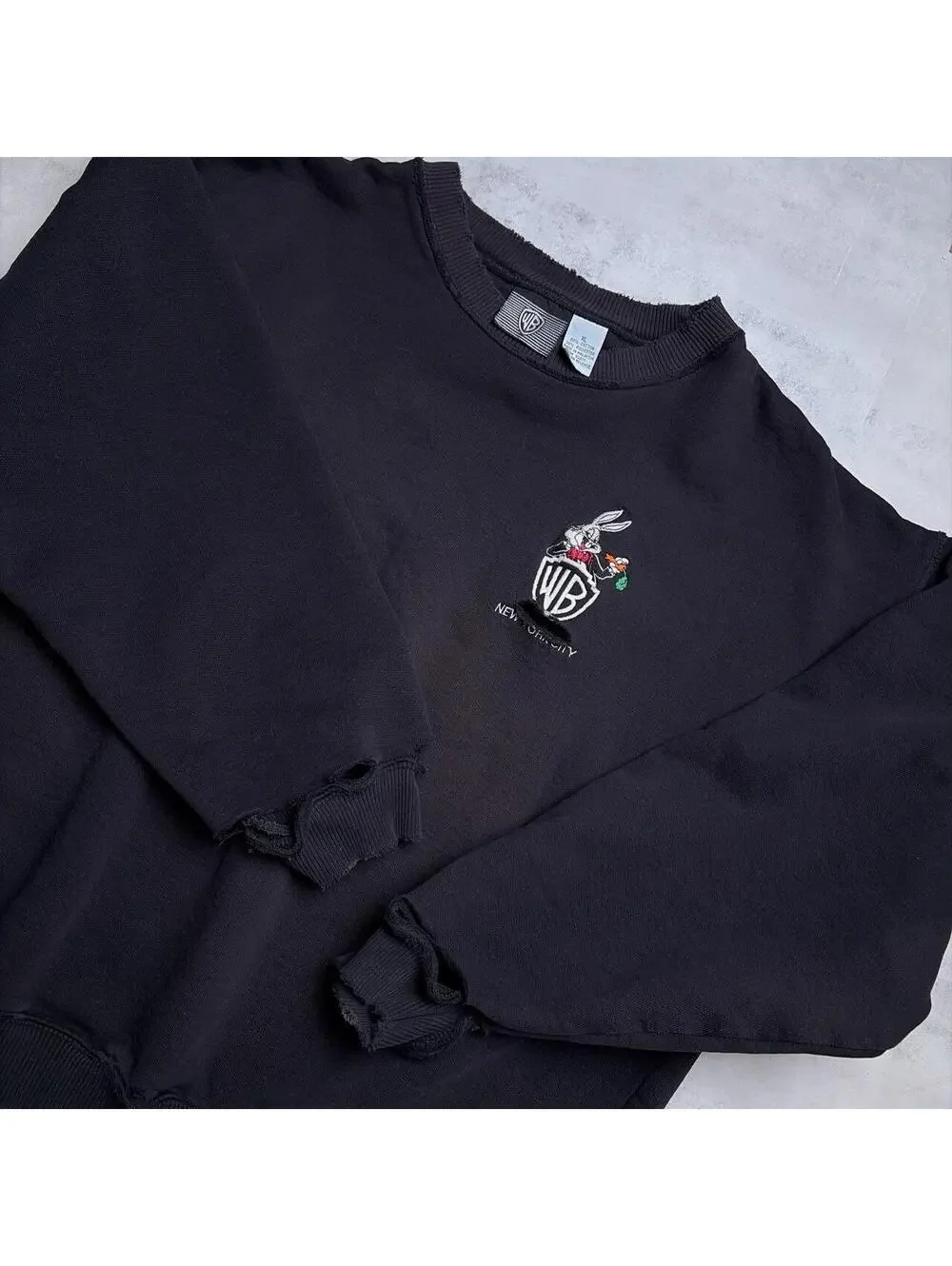Vintage 90’s Black Looney Tunes Grunge Faded Distressed Crewneck Sweater